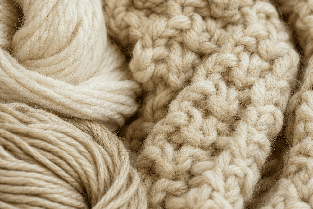 Close texture of natural cream and oatmeal wool yarn