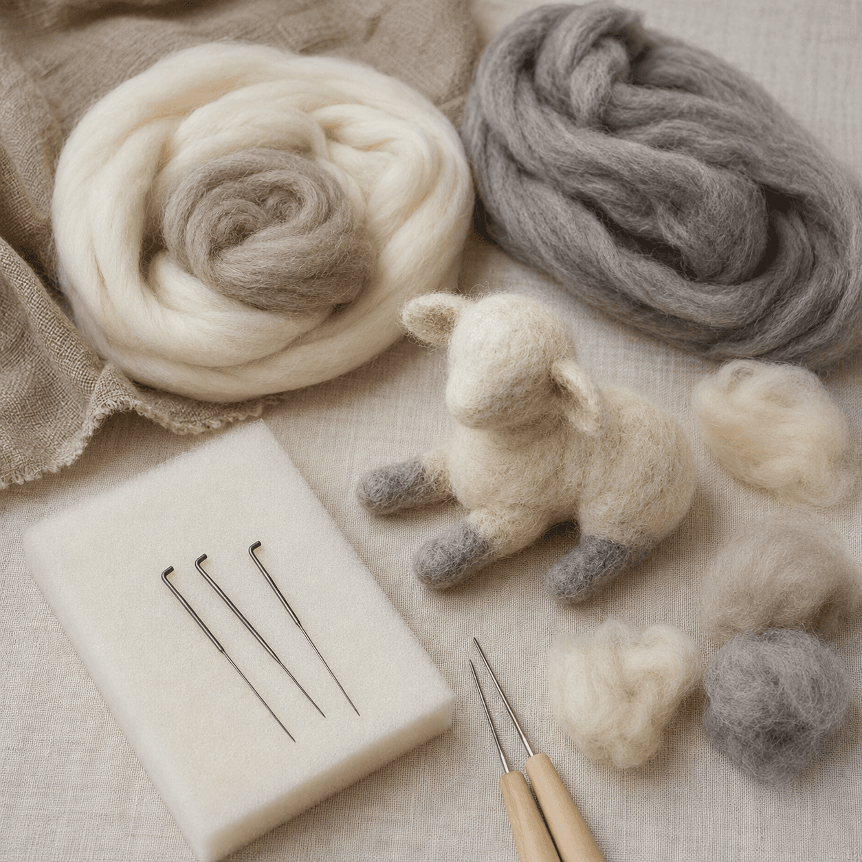 Needle-Felting Kit: Little Lamb — Beginner needle-felting kit