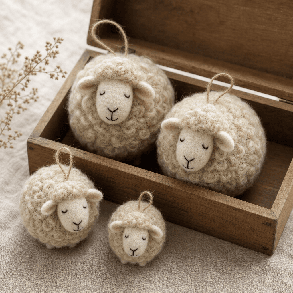 Sheep Family Ornament Set — Our signature felt sheep